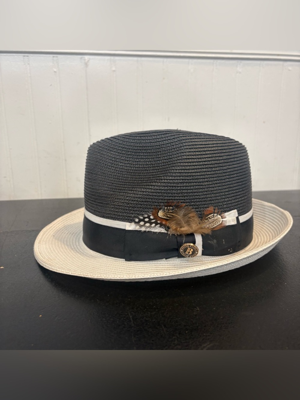 Bruno capelo Men's Dress Casual Fedora
Summer Straw Hat black and white